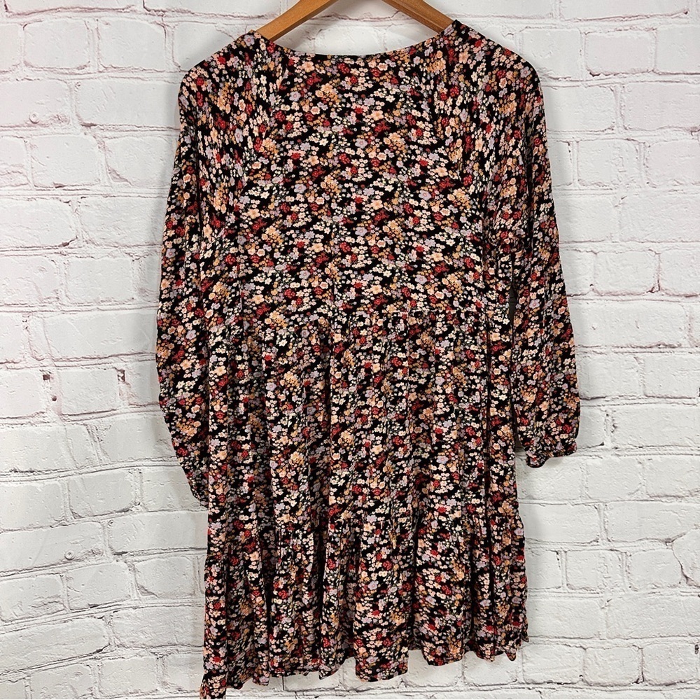 American Eagle ditsy Floral mini dress ruffles size medium black pink yellow - Picture 7 of 10